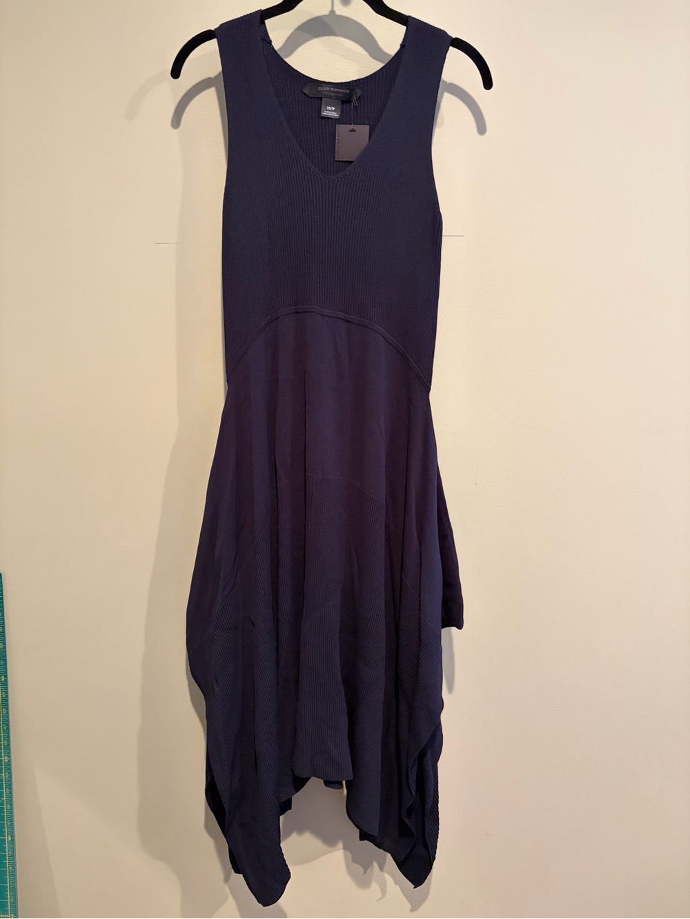 Club Monaco Navy Asymmetrical Handkerchief Hem Dress